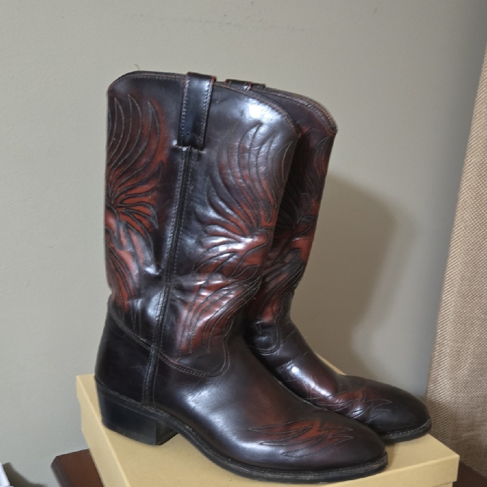 Vintage Iron Age Men's Thunderbird Mahogany Leather Western Boots Size 11D